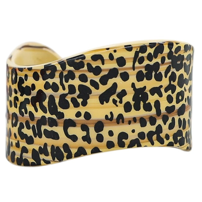 Vintage Retro Cellulose Acetate Wide Cuff Bypass Bracelet Leopard Print Stripes