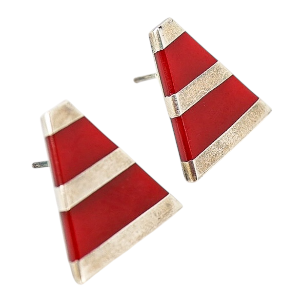 Red Enamel Triangle Sterling Silver Earrings – Mexico Modernist Design