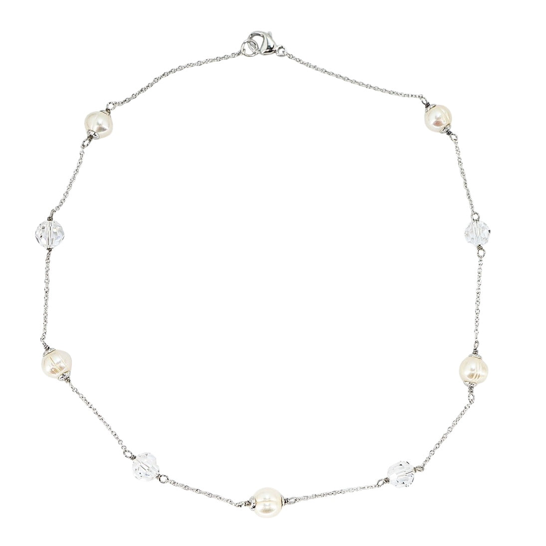 Honora Cultured Pearl Necklace with Faceted Clear Crystals, Sterling Silver
