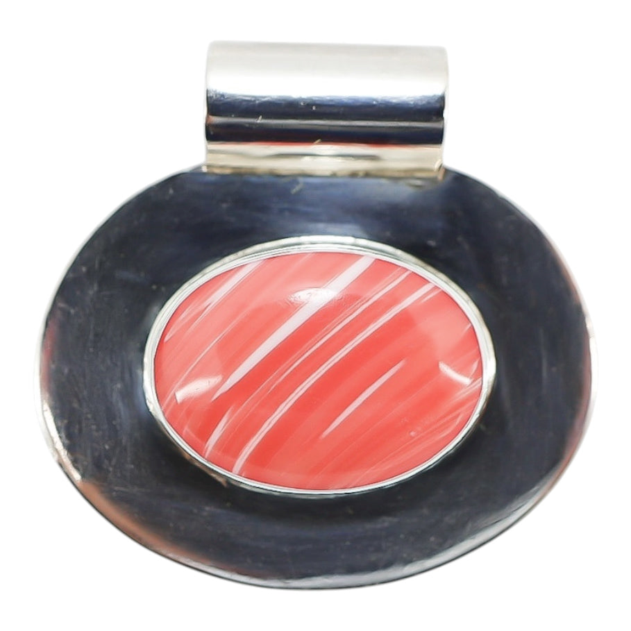 Vintage Sterling Modernist Pendant with Natural Pink Conch Shell Cabochon