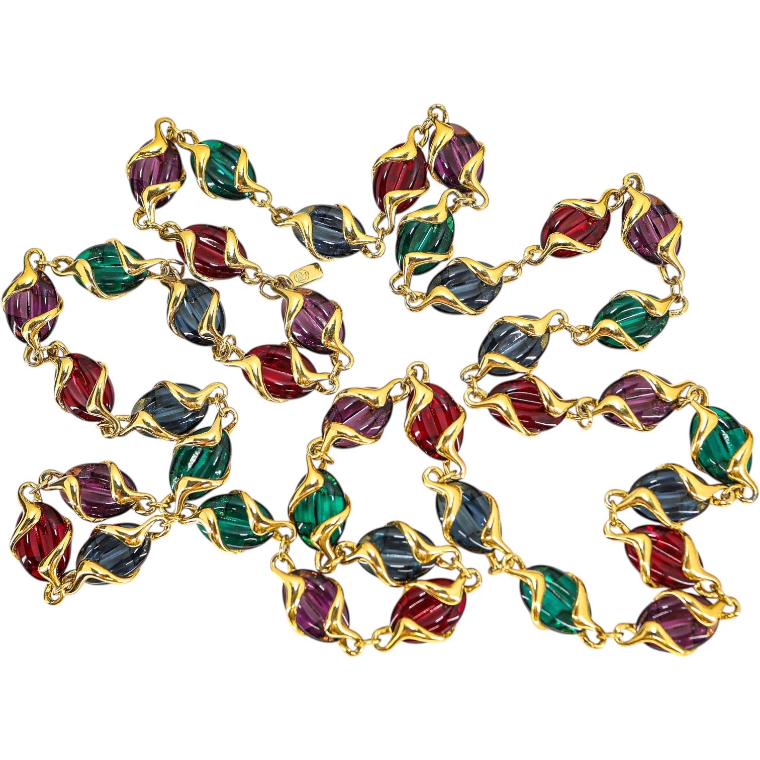 Swarovski Signed Coffee Bean Poured Glass Necklace Holiday Colors