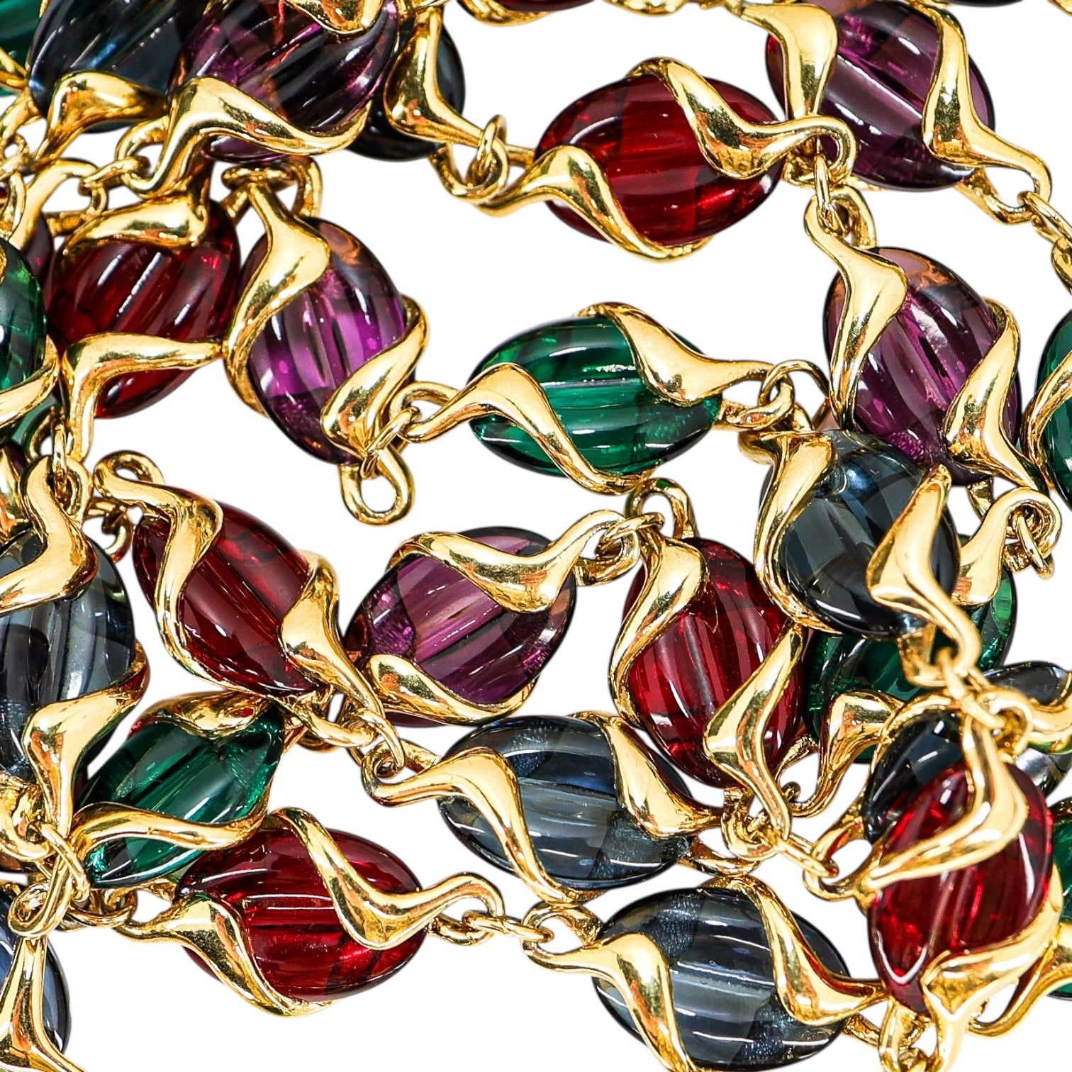 Swarovski Signed Coffee Bean Poured Glass Necklace Holiday Colors