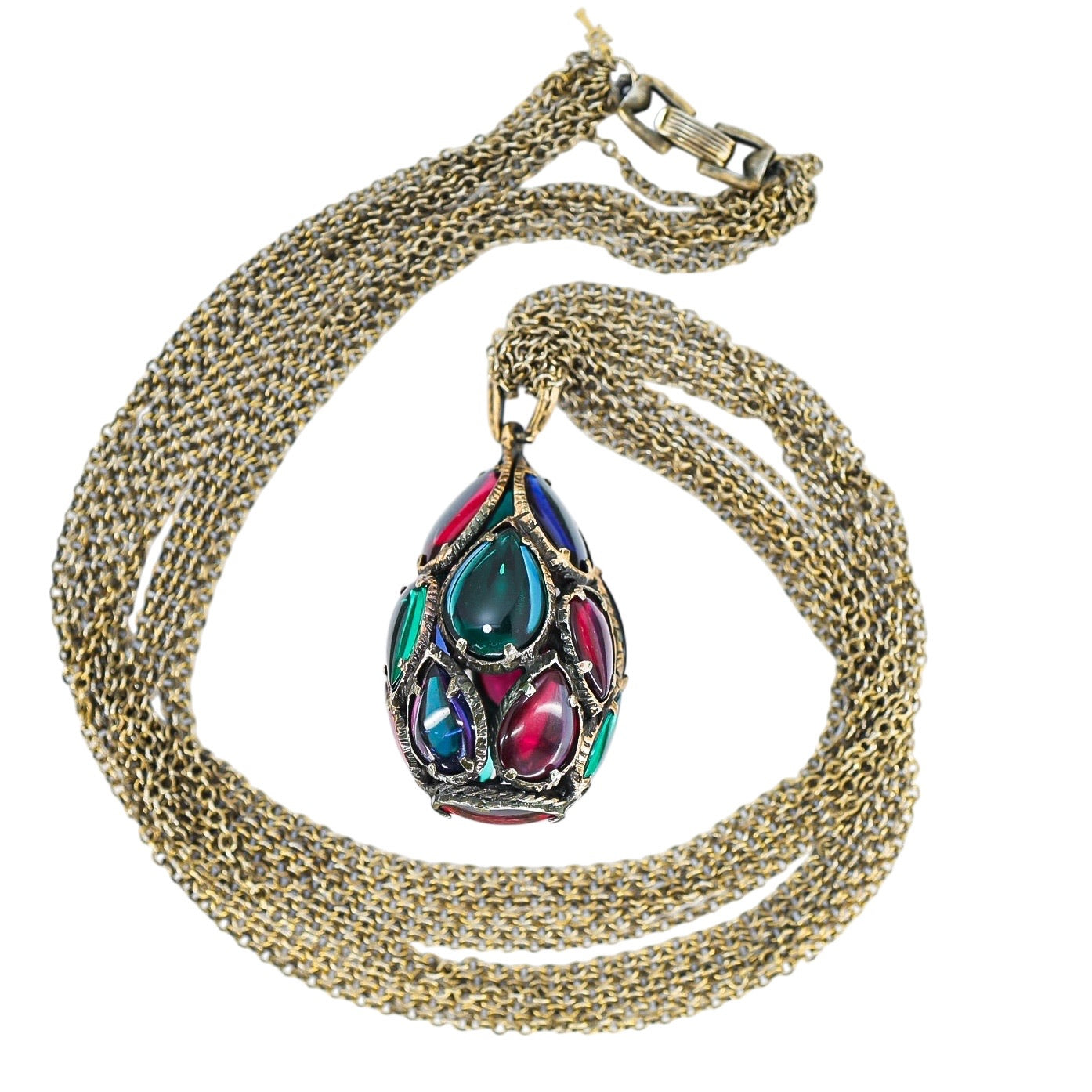 Trifari Renaissance Stained Glass Drop Necklace Multi-Chain