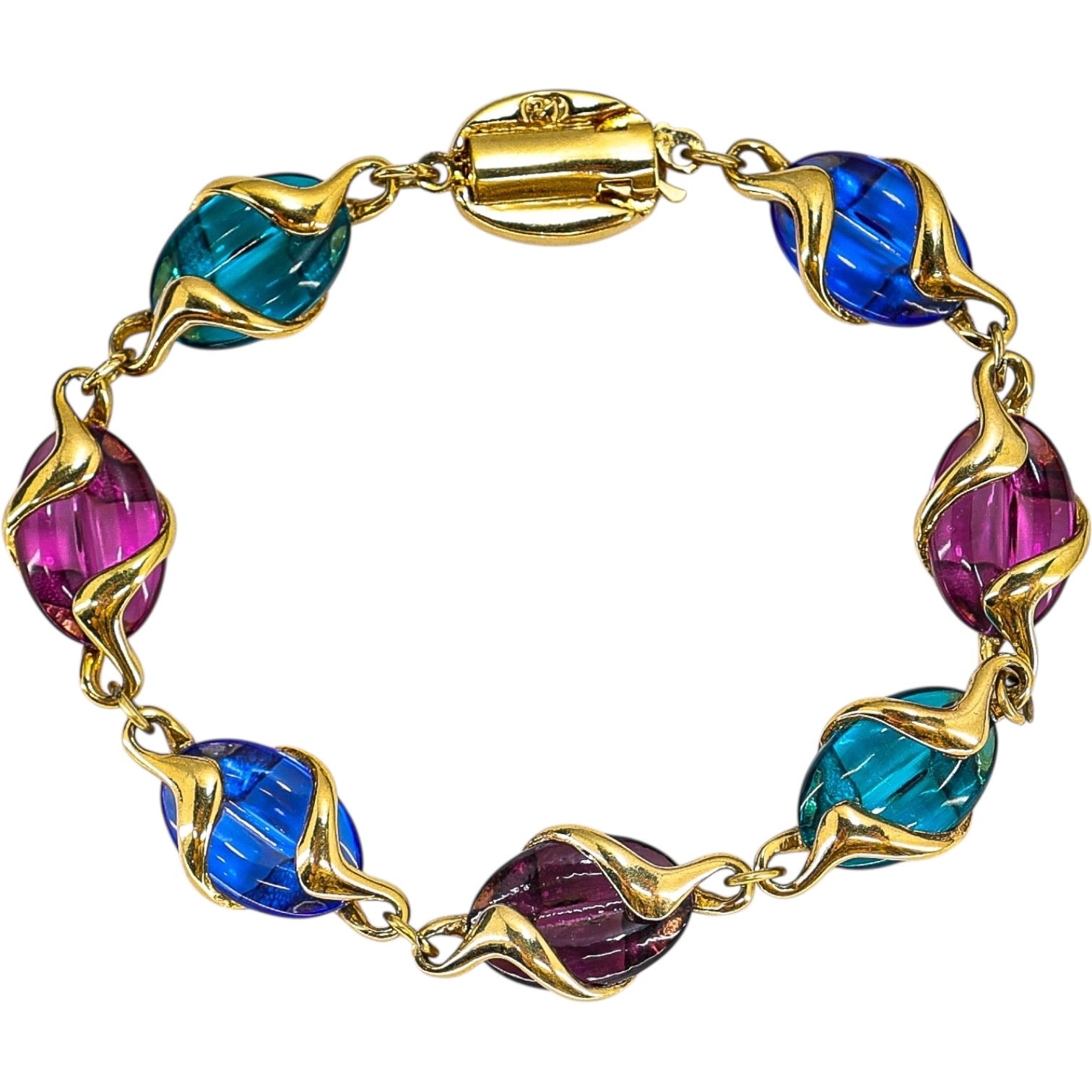 Swarovski Signed Coffee Bean Poured Glass Bracelet Multi-Color
