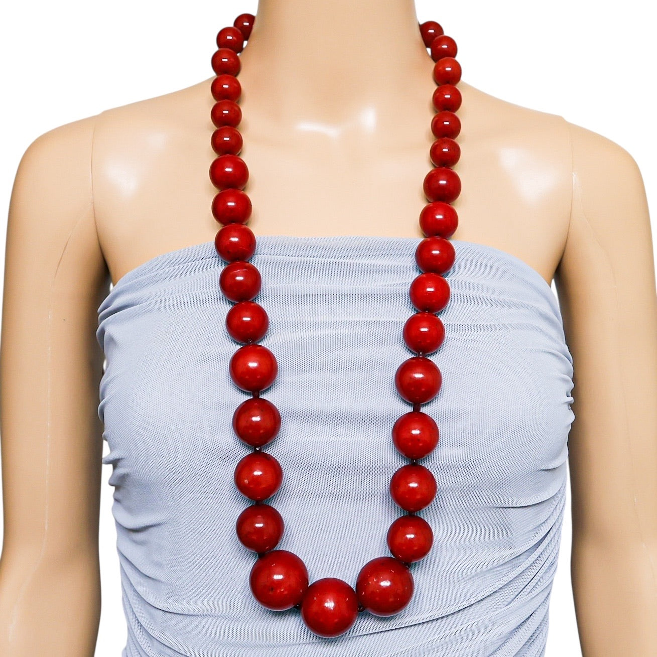 BEN-AMUN Vintage 80s Statement Necklace Cherry Red Resin Graduated Beads