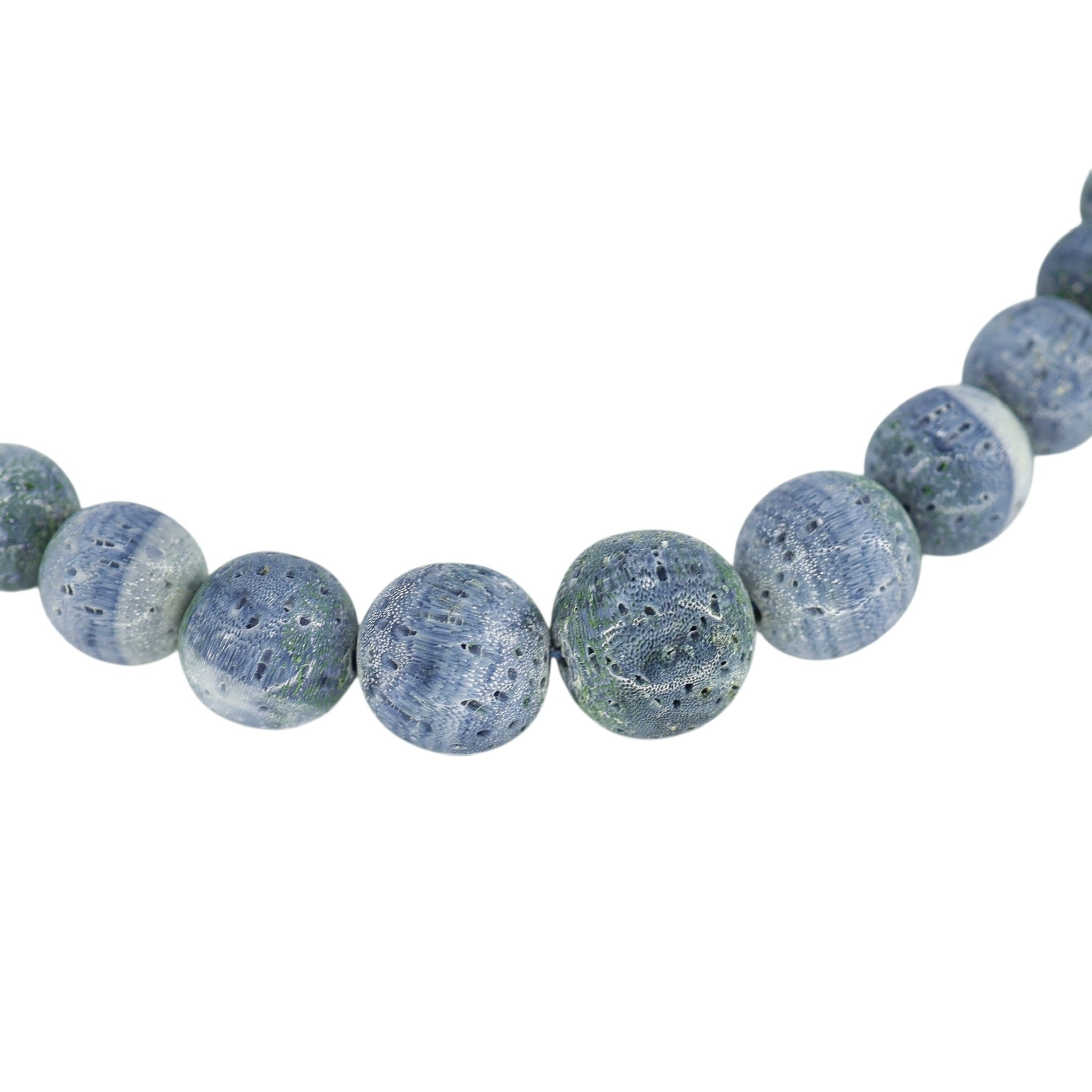 Vintage Blue Denim Coral Round Beads Restrung Sterling Clasp