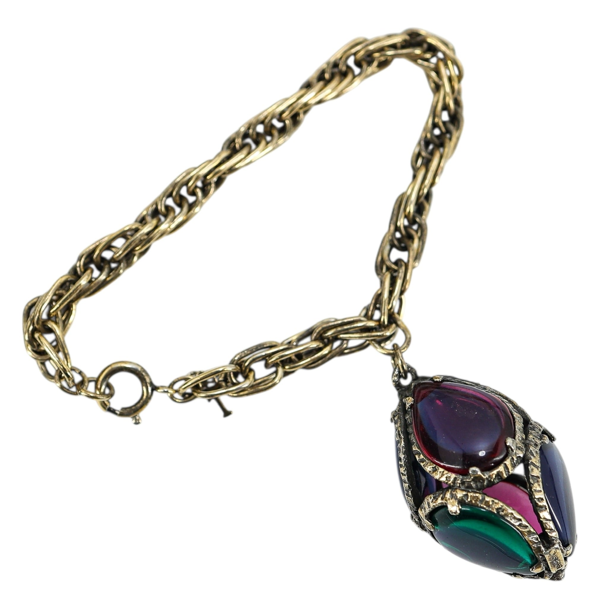 Crown Trifari Renaissance Stained Glass Egg Charm Bracelet