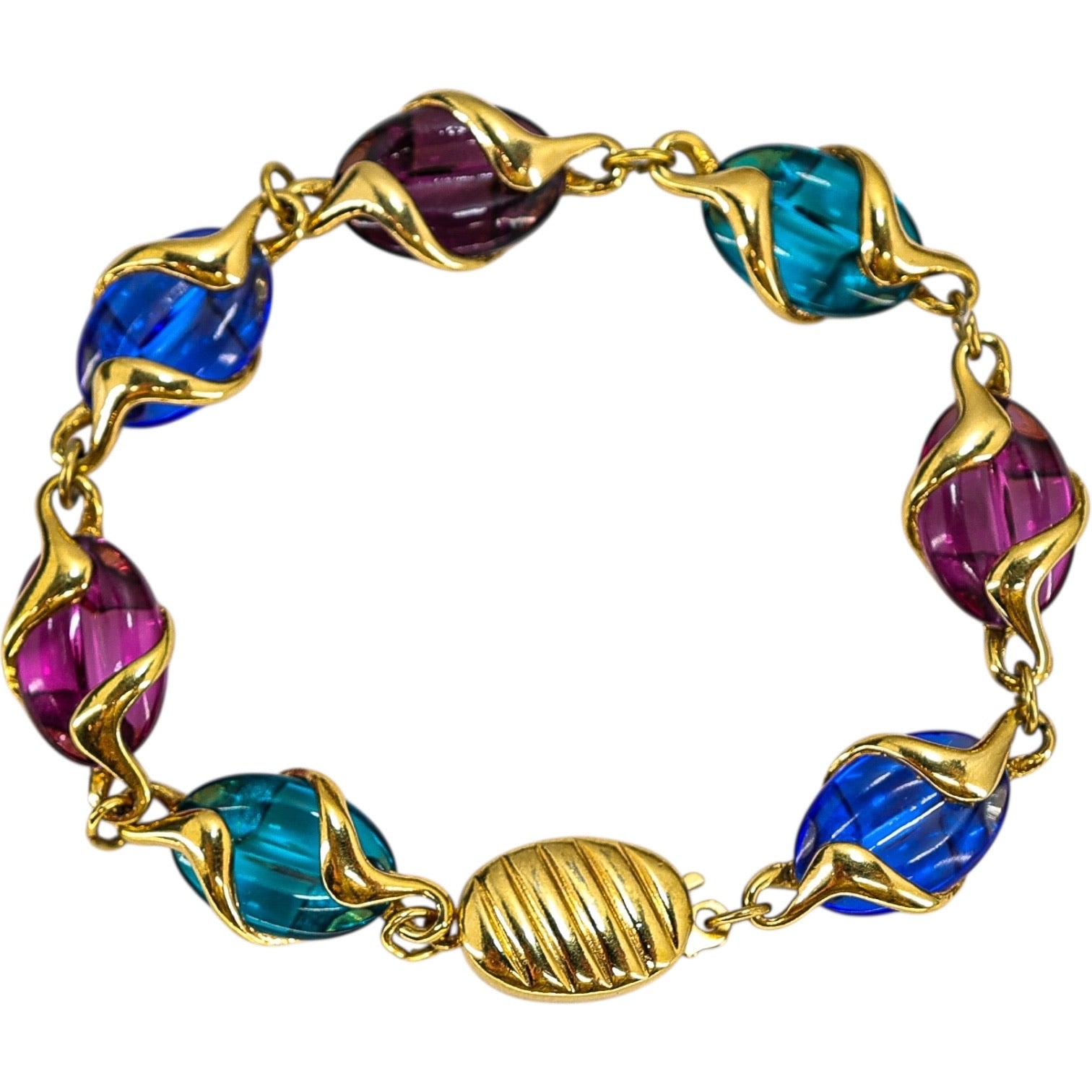 Swarovski Signed Coffee Bean Poured Glass Bracelet Multi-Color