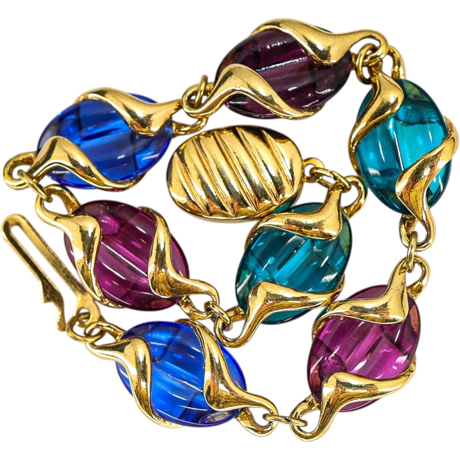 Swarovski Signed Coffee Bean Poured Glass Bracelet Multi-Color
