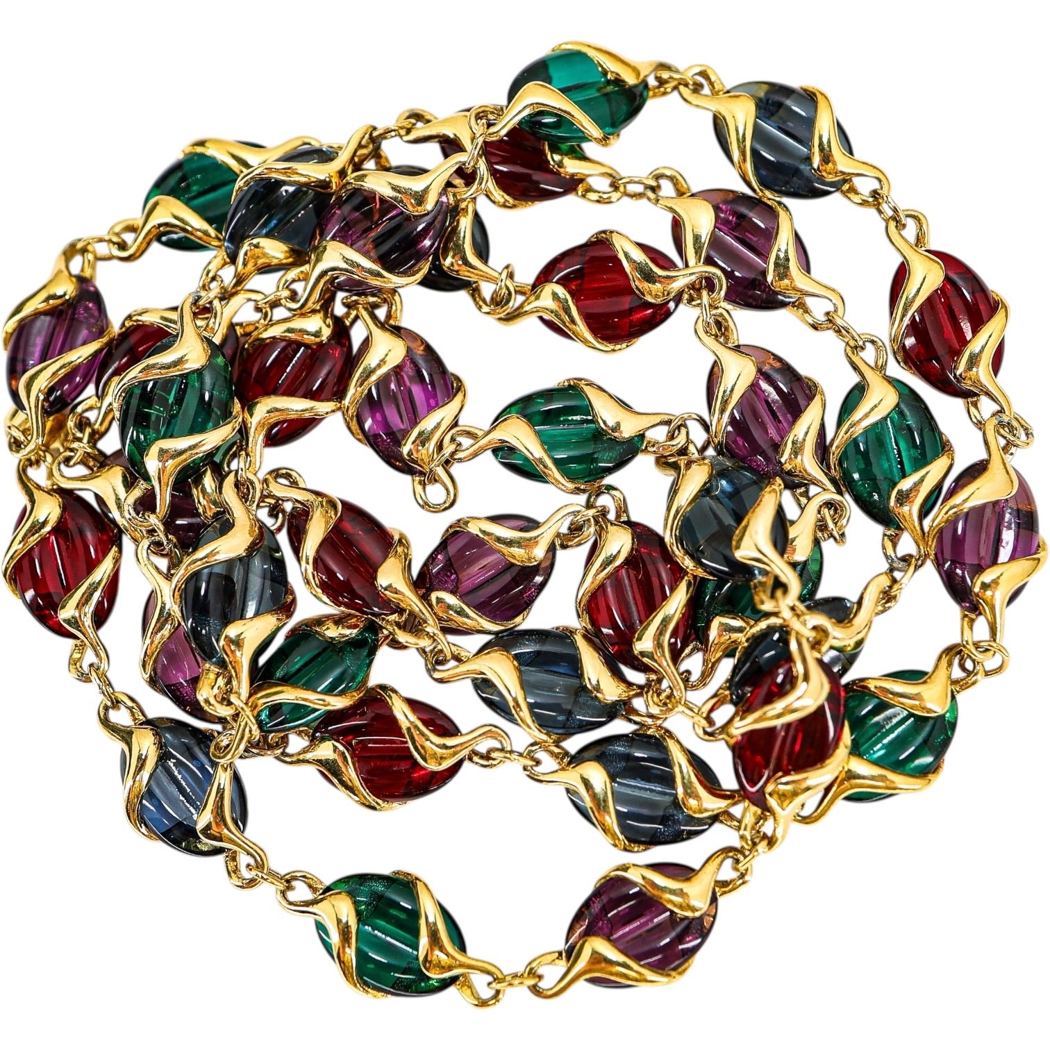 Swarovski Signed Coffee Bean Poured Glass Necklace Holiday Colors