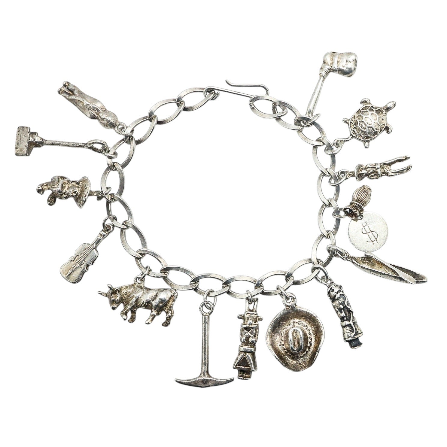 Vintage Sterling Silver Charm Bracelet 34g - Wild West / Western Figural Charms