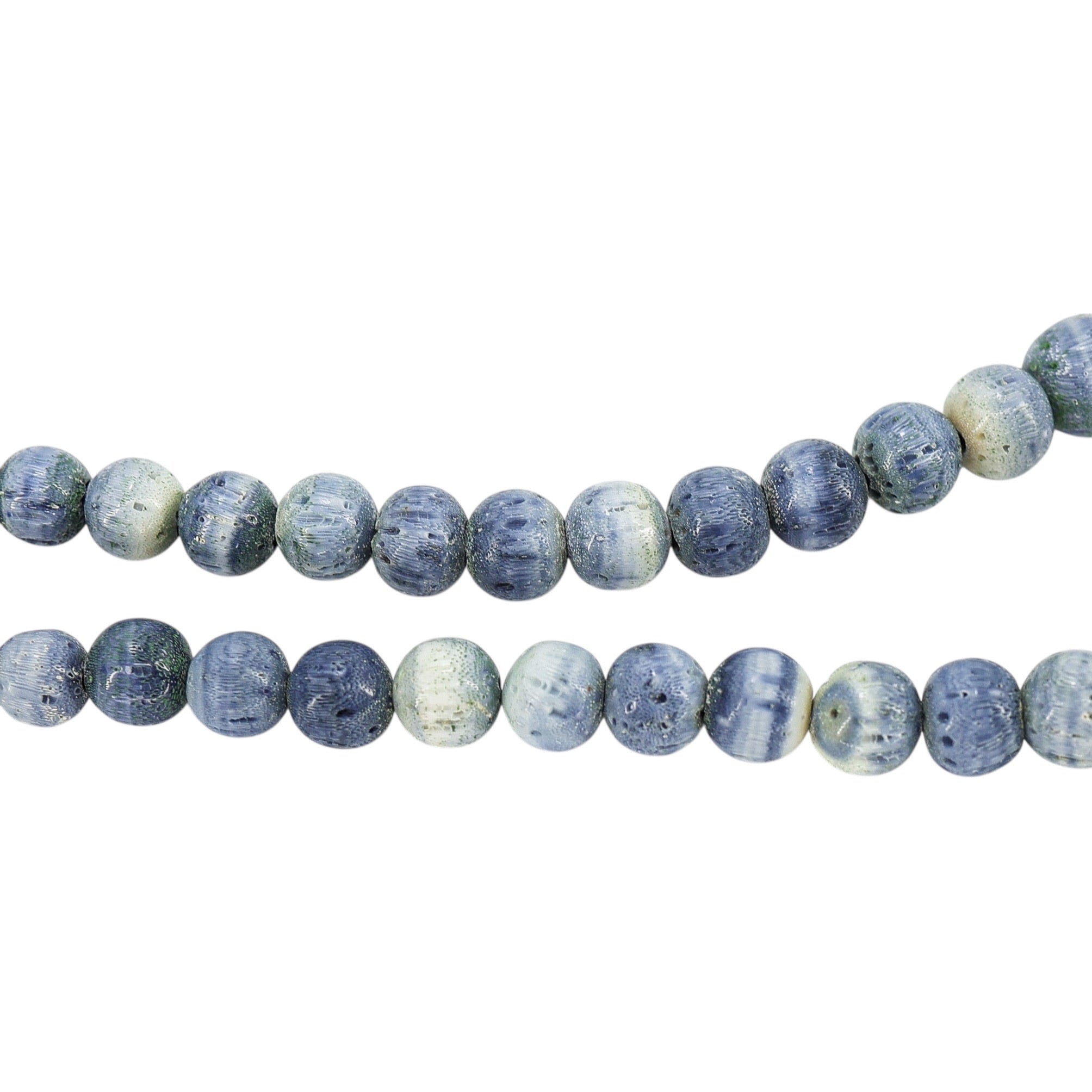 Vintage Blue Denim Coral Round Beads Restrung Sterling Clasp