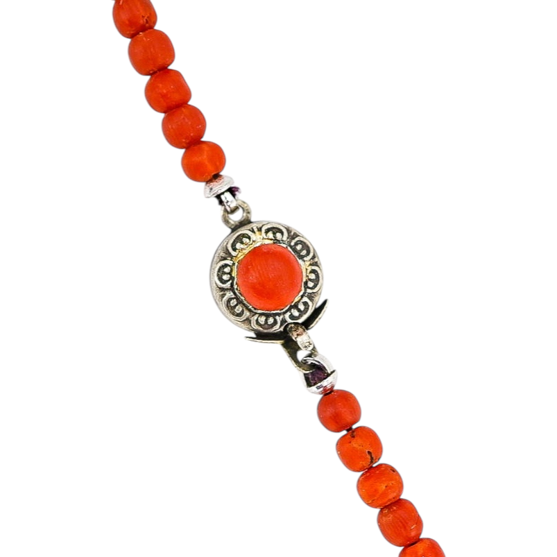 Vintage Mediterranean Red Coral Graduated Bead Necklace 20” – Natural Undyed Coral, 24 g