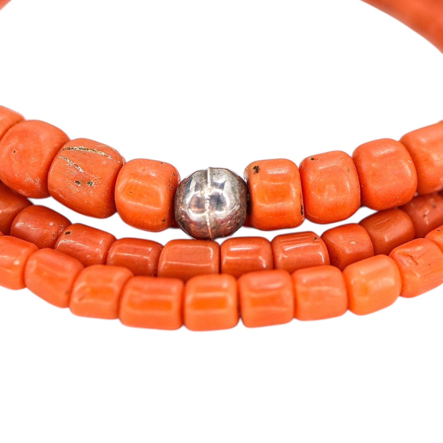 Vintage Genuine Undyed Pacific Salmon Coral And Sterling Necklace BOHO 27g