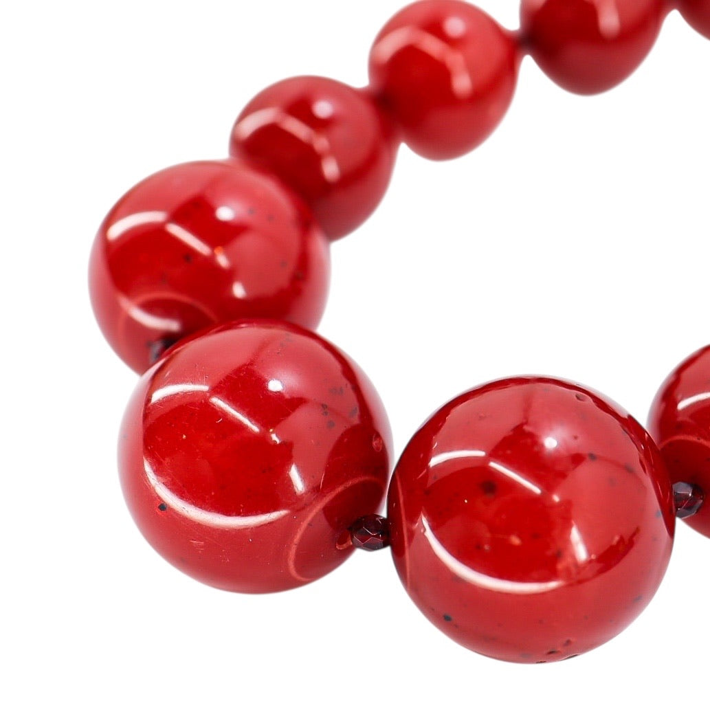 BEN-AMUN Vintage 80s Statement Necklace Cherry Red Resin Graduated Beads