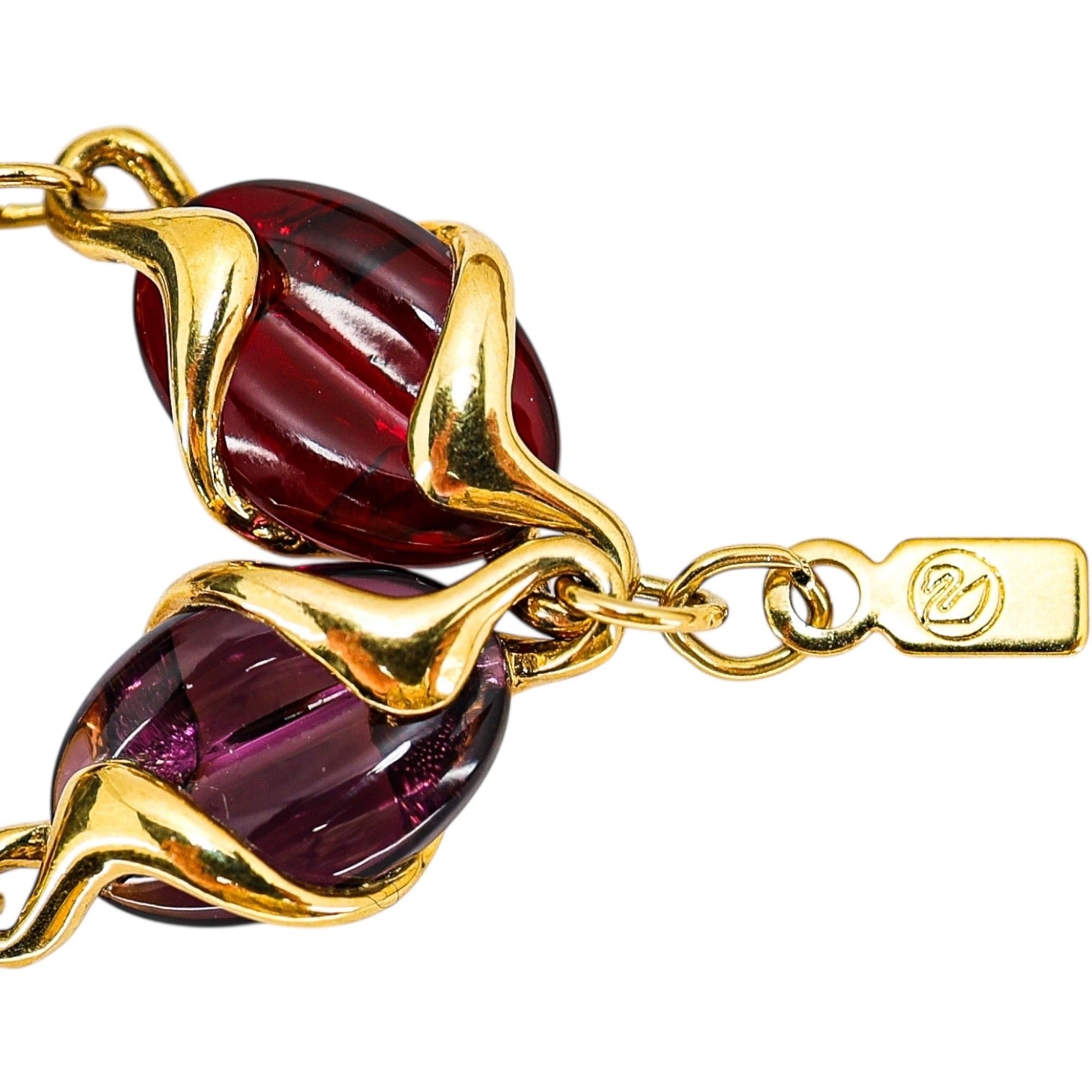 Swarovski Signed Coffee Bean Poured Glass Necklace Holiday Colors