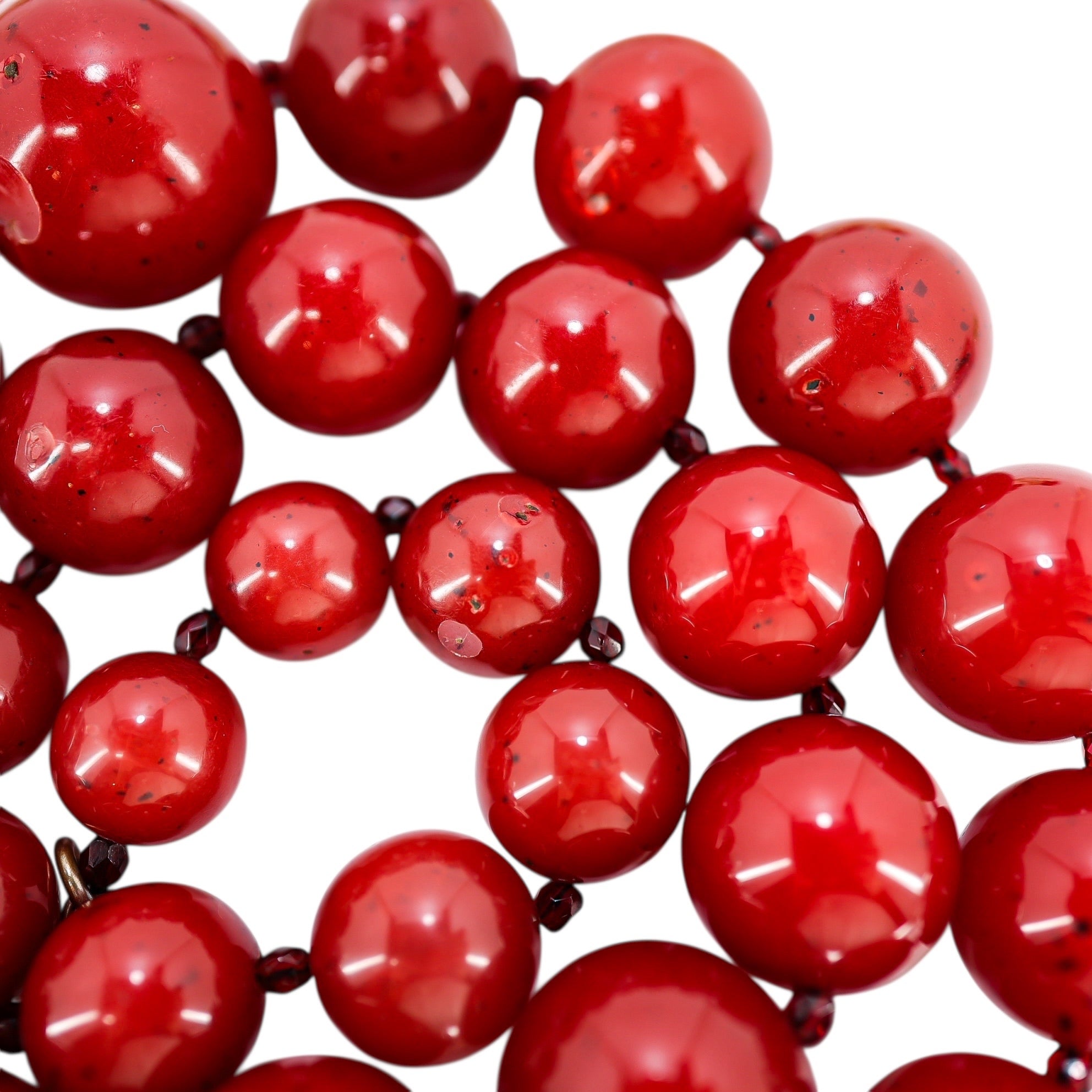 BEN-AMUN Vintage 80s Statement Necklace Cherry Red Resin Graduated Beads