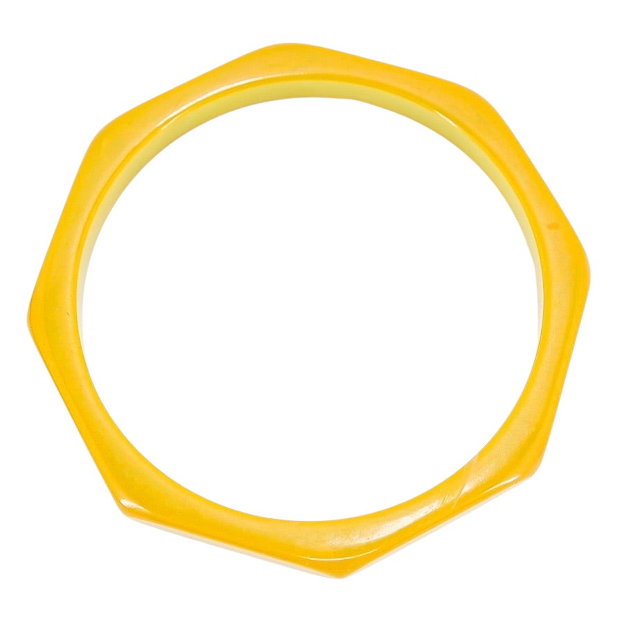 Vintage Bakelite Bangle – Yellow Octagonal Bracelet, 2.5” Inner Diameter, Tested