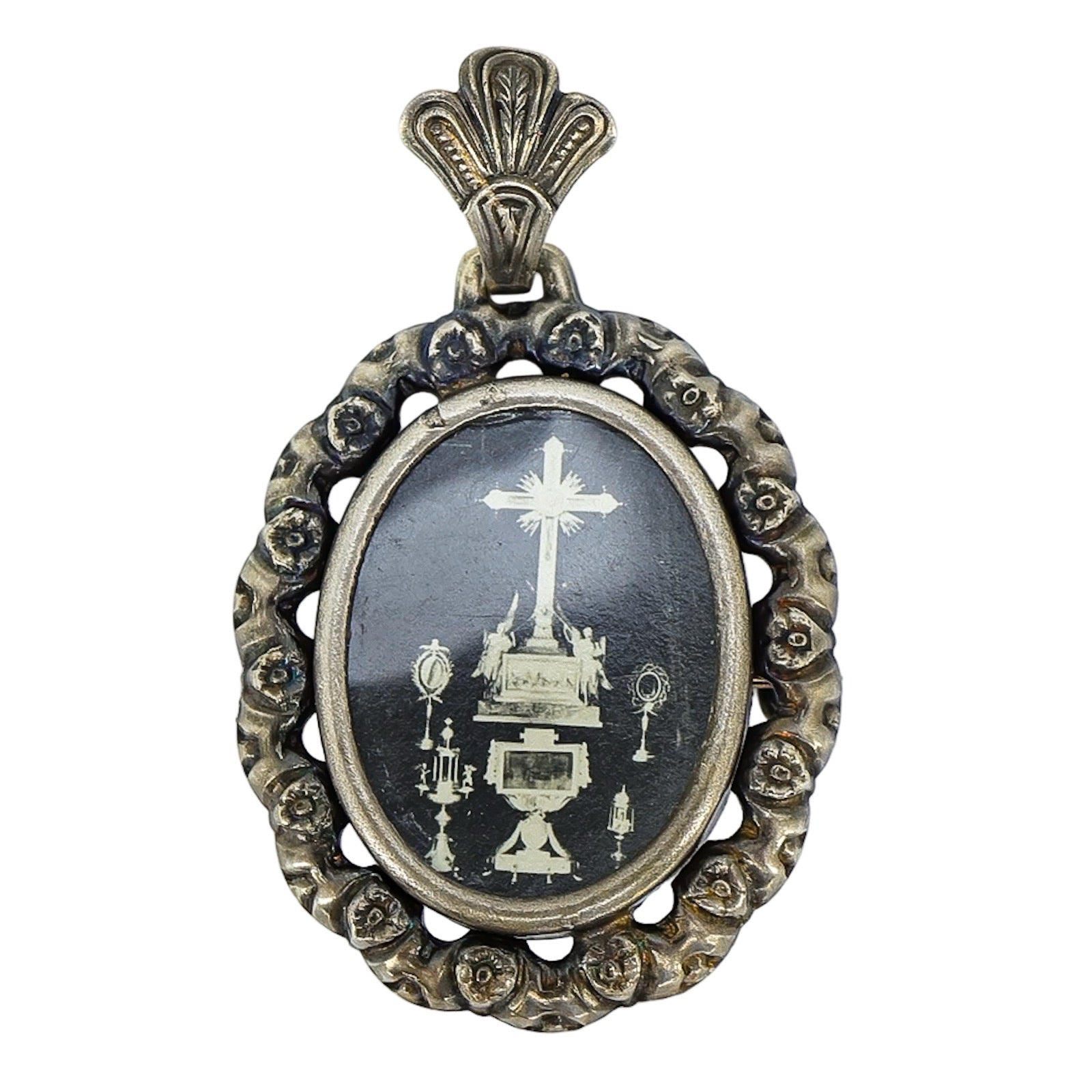 Antique Religious Gothic Photo Insert Pendant Brooch - 2