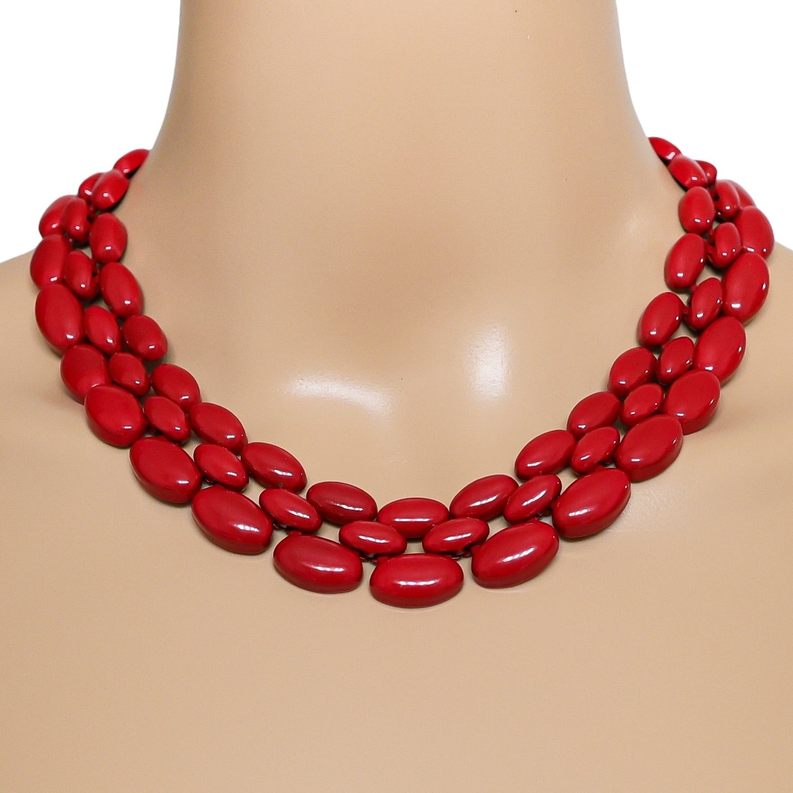 Napier 80s Signed Vibrant Red Metal Choker Necklace