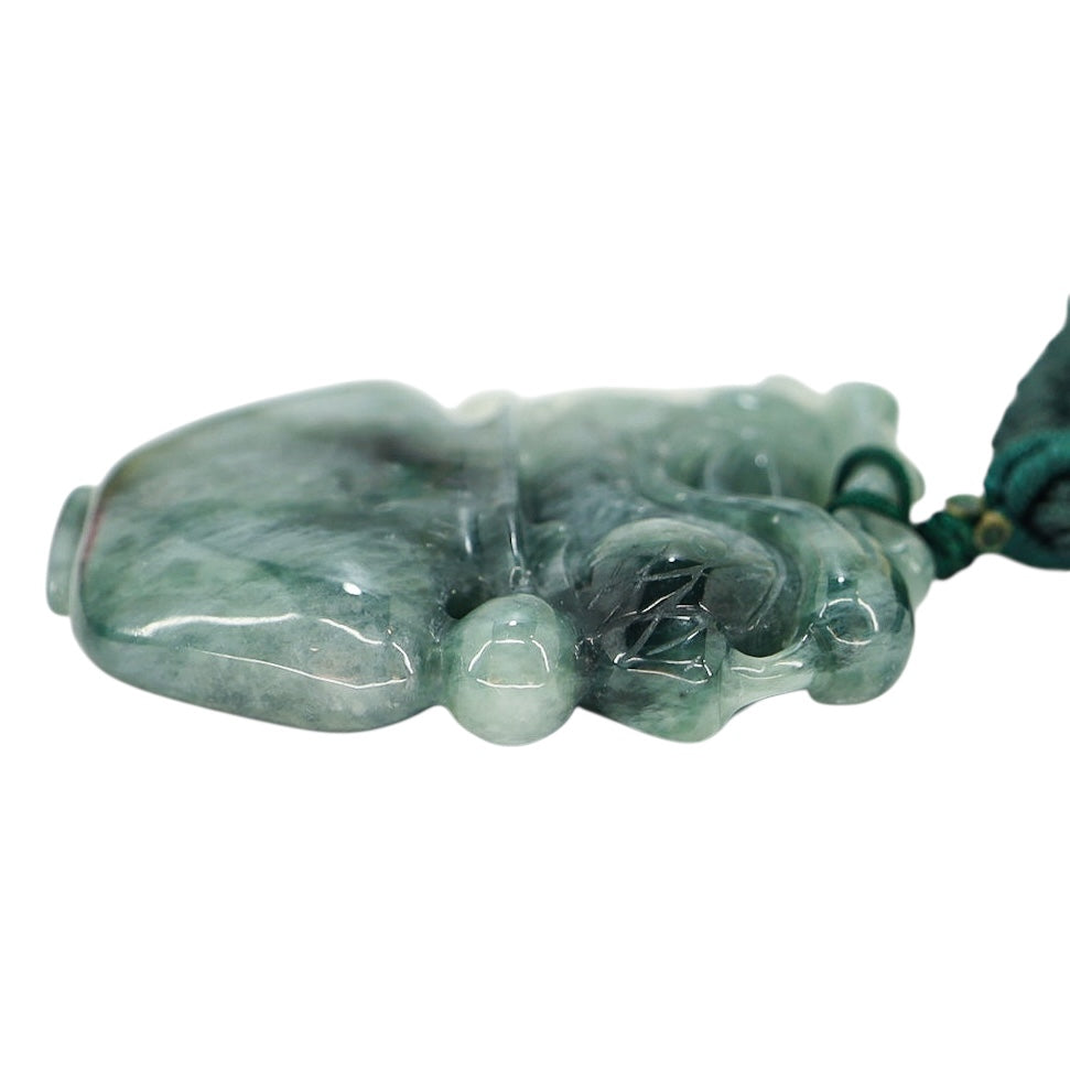 Undyed Jade Jadeite Carved Dragon Vessel Pendant Necklace 1.75 in x 1.3 in 30 G