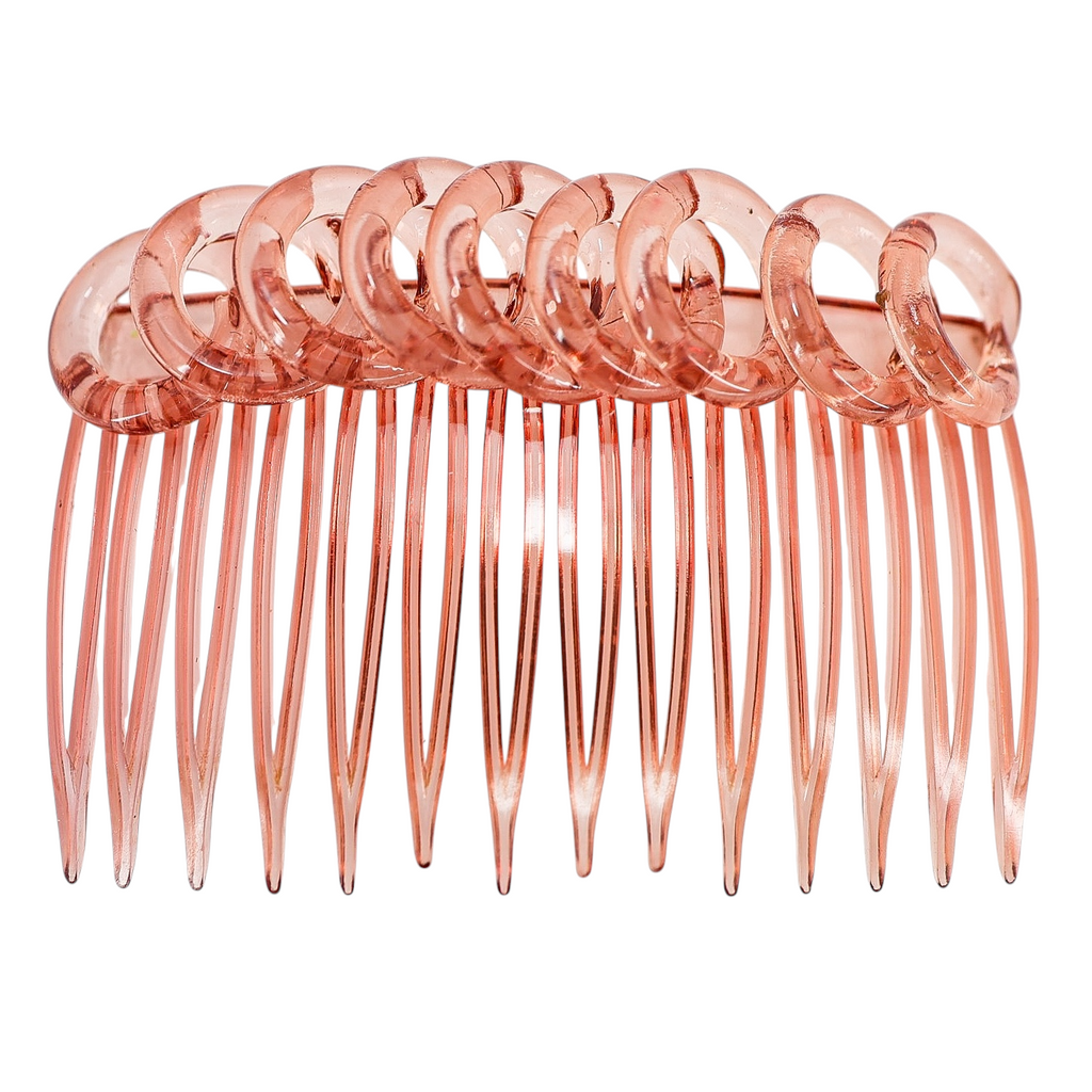 Vintage Pink Lucite Hair Comb – Made in USA – Retro Loop Top Design