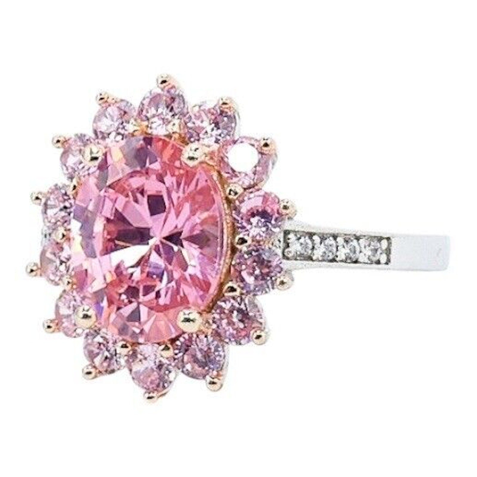 Large Statement Cocktail Sterling Silver Ring 925 Pink Oval Stone Size 7