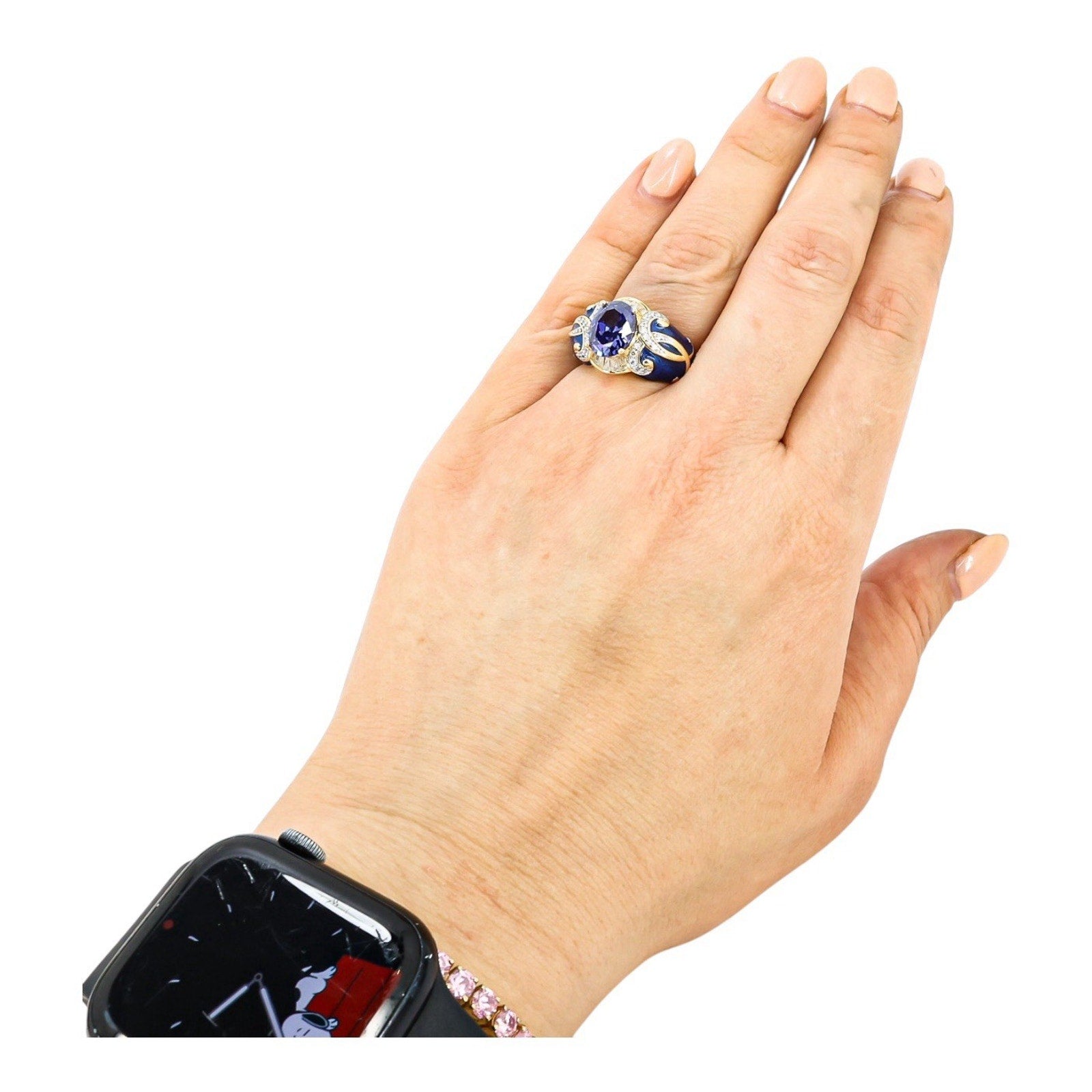 925 Blue Enamel & CZ Crystal Gold Vermeil Sterling Ring Palazzo Style