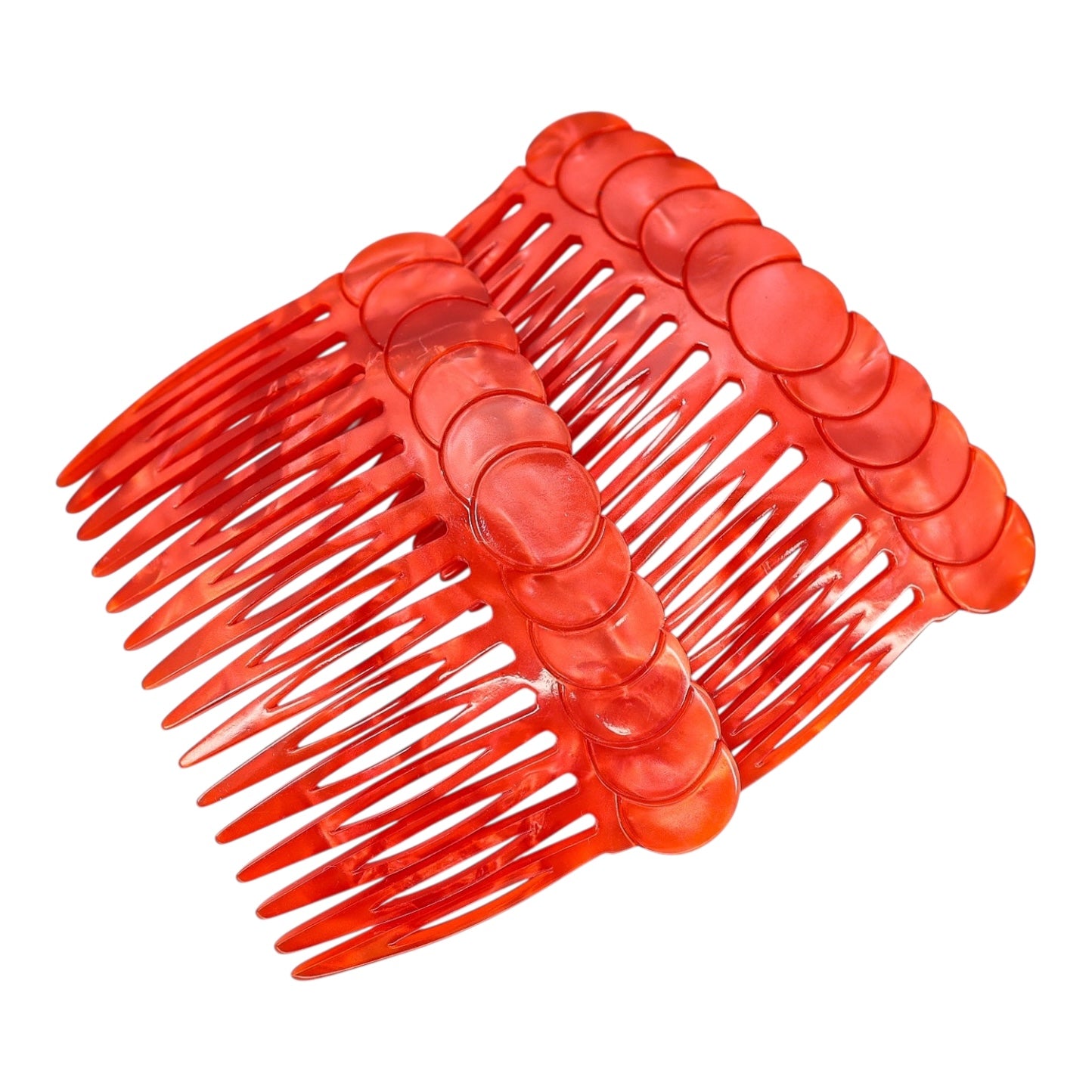 Vintage Handmade French Red Hair Combs – Marbled Cellulose Acetate, Set of 2