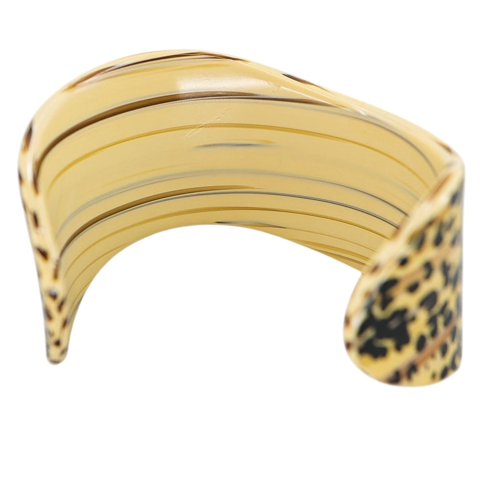 Vintage Retro Cellulose Acetate Wide Cuff Bypass Bracelet Leopard Print Stripes