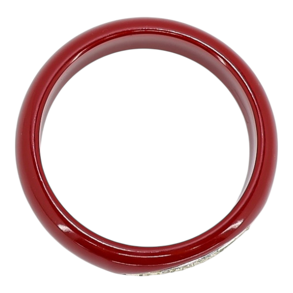 Vintage-Style Deep Red Resin Bangle with Sparkling Crystal Inlay