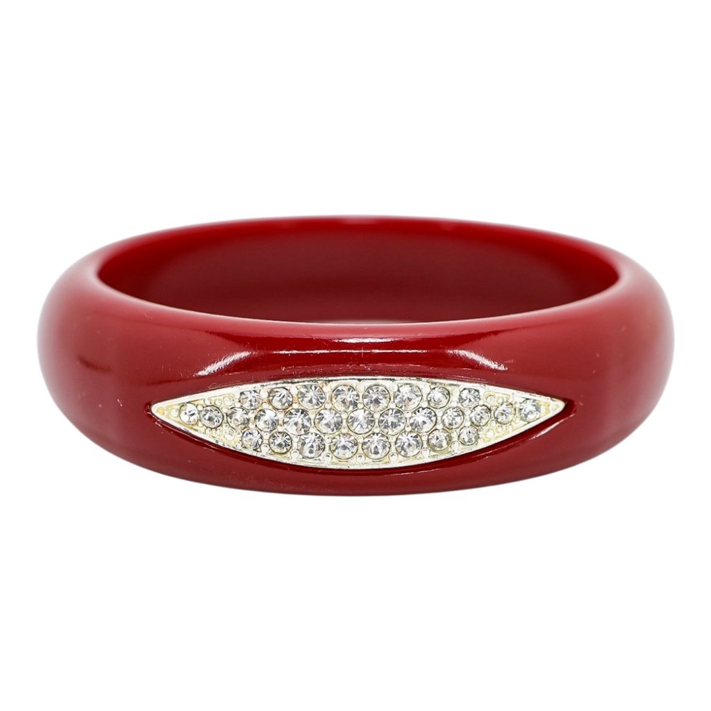 Vintage-Style Deep Red Resin Bangle with Sparkling Crystal Inlay