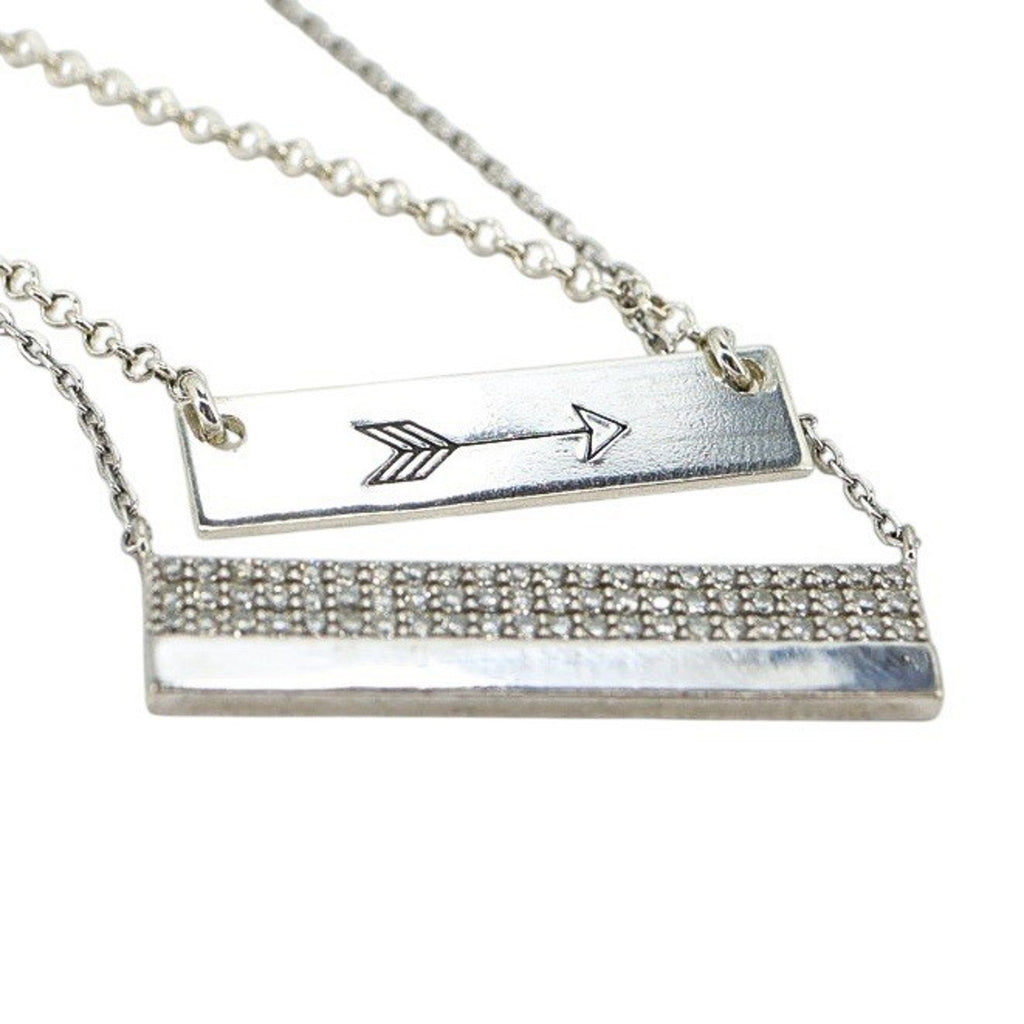 Lot of 2 Layered Necklaces Minimalist Elegant Sterling Silver Bar Pendants