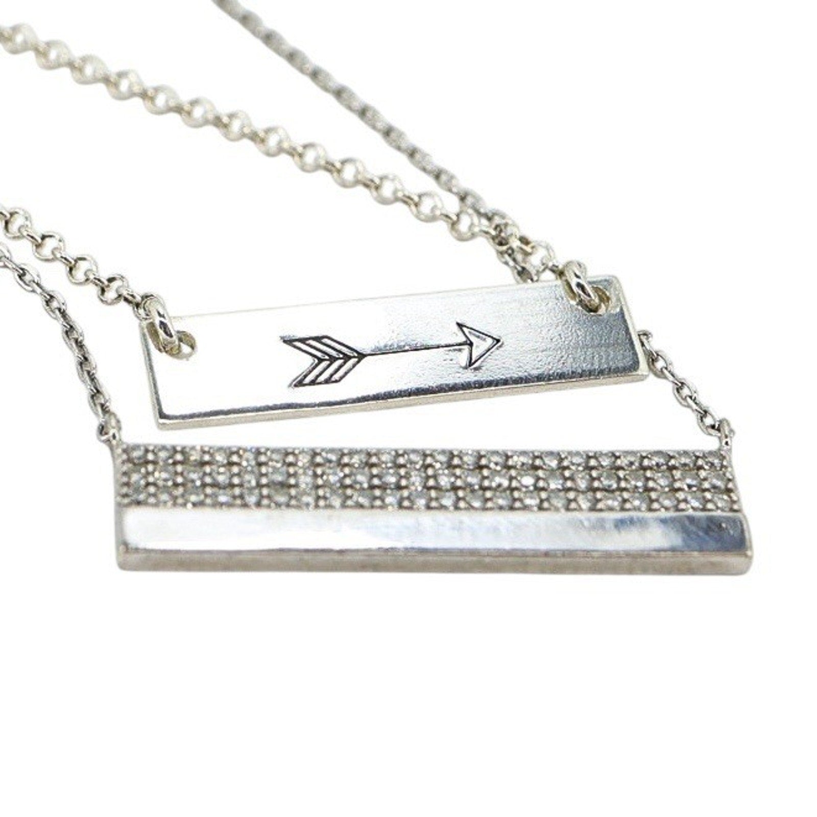 Lot of 2 Layered Necklaces Minimalist Elegant Sterling Silver Bar Pendants