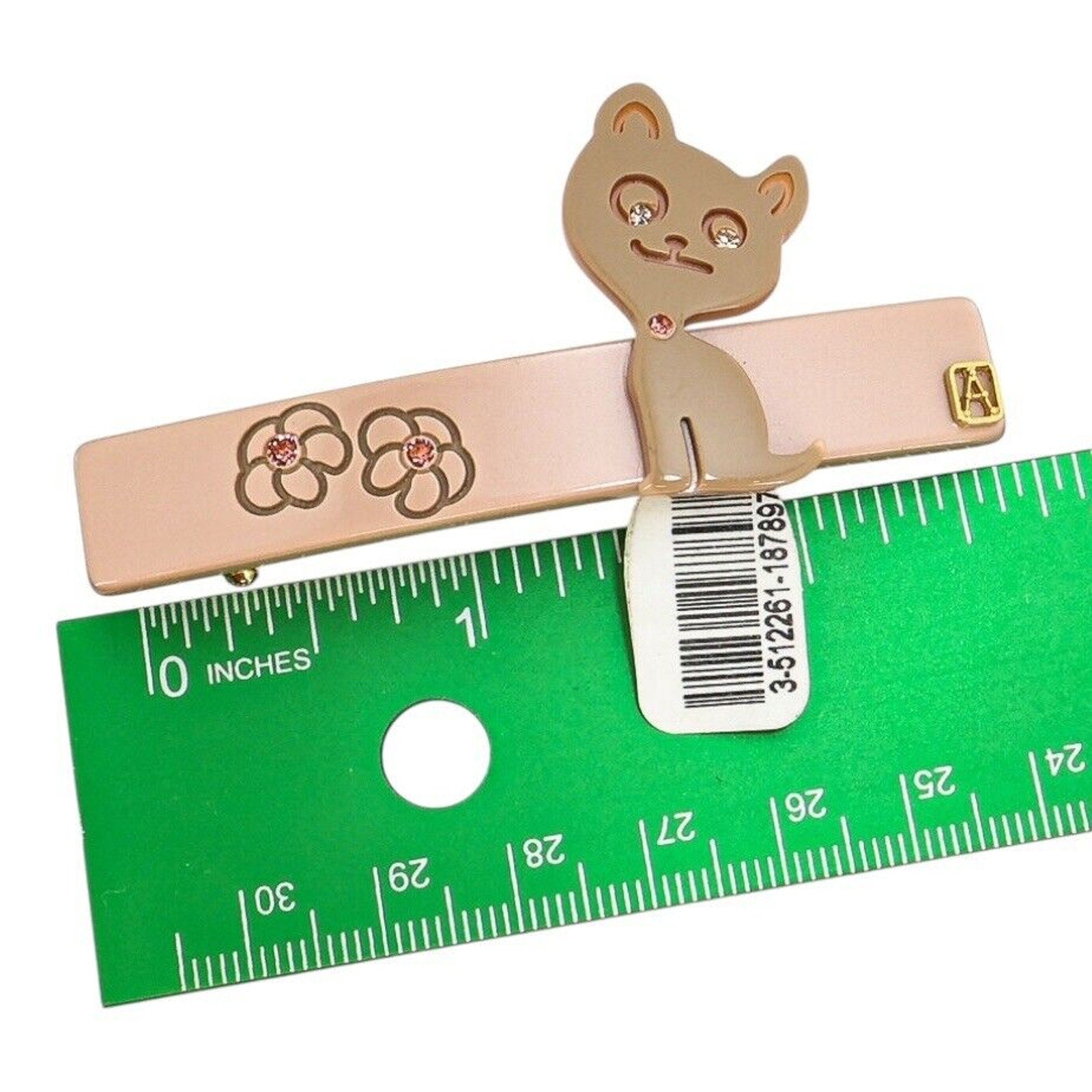 Vintage Alexander De Paris Hair Clip Barrette Rose Beige Lucite Cat With Tag