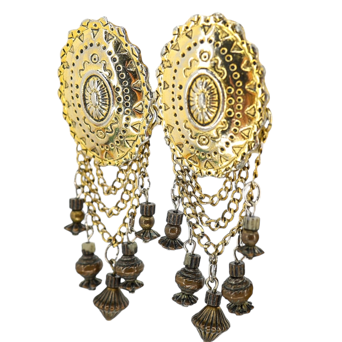 Vintage Ginnie Johansen GJD Clip On Earrings Concho Motif ~3” Boho Chic