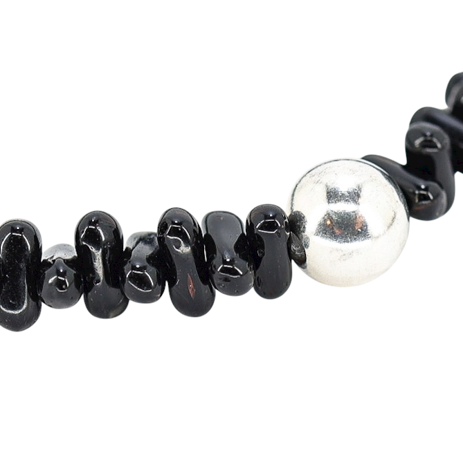 Natural Black Coral Bracelet With Sterling Silver Accent Bead