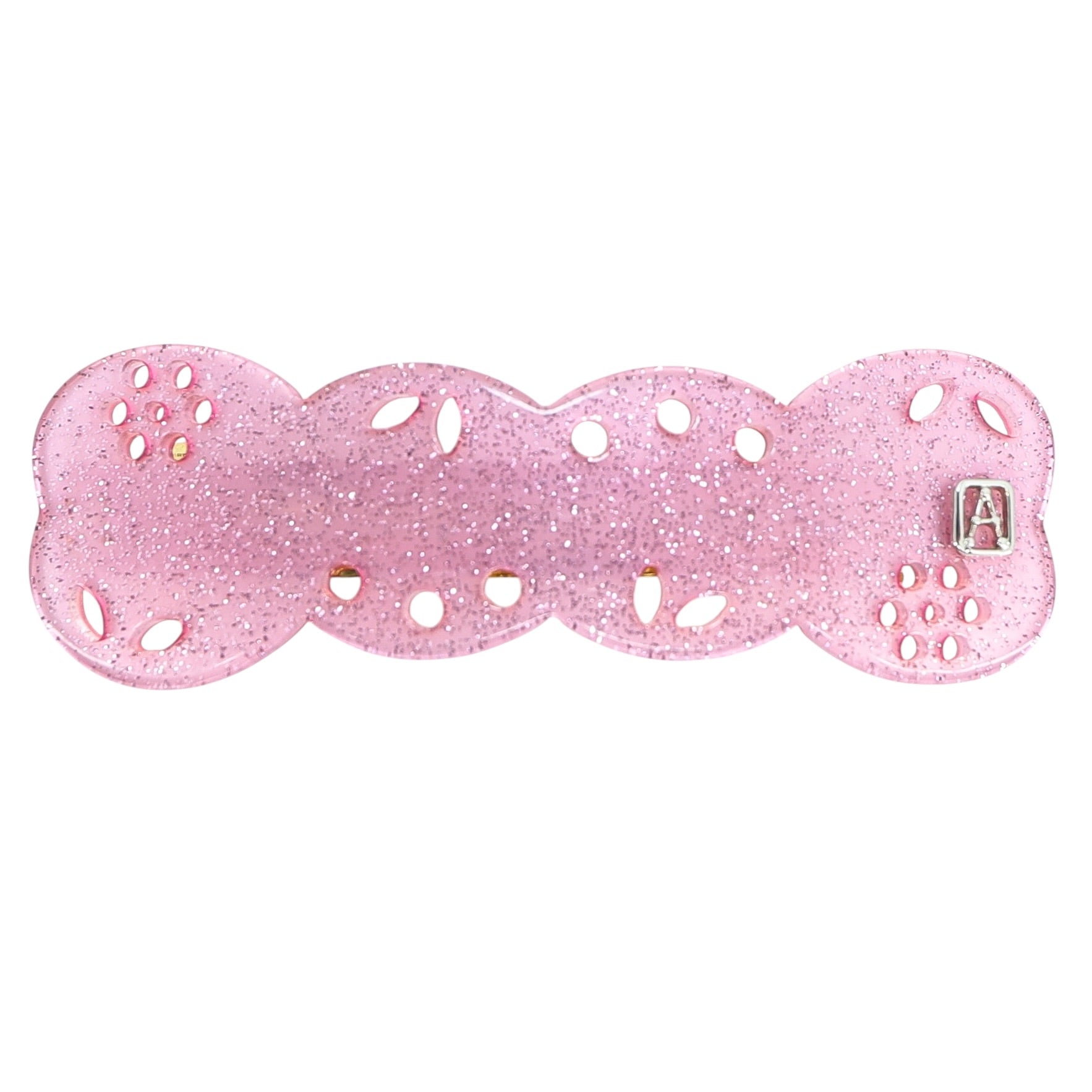 Alexandre de Paris Pink Glitter Resin Barrette 2.5” Small French Hair Clip