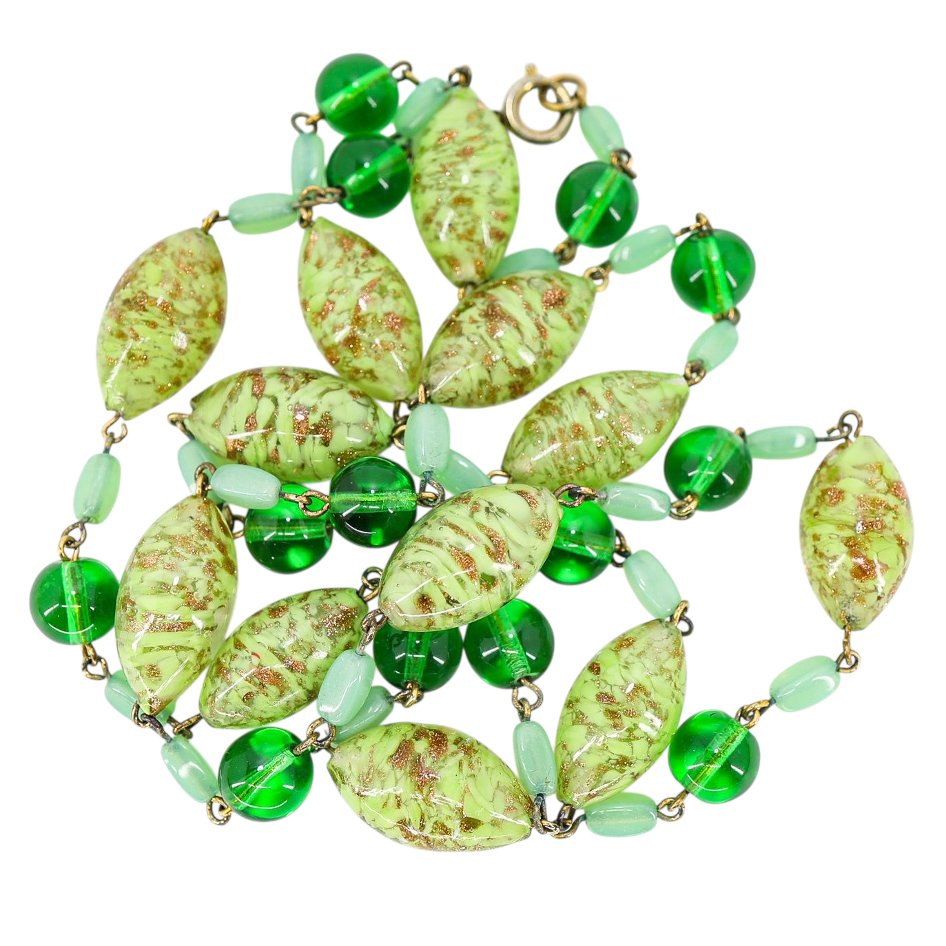 Vintage Murano Green Art Glass Necklace Aventurine Copper Flecks
