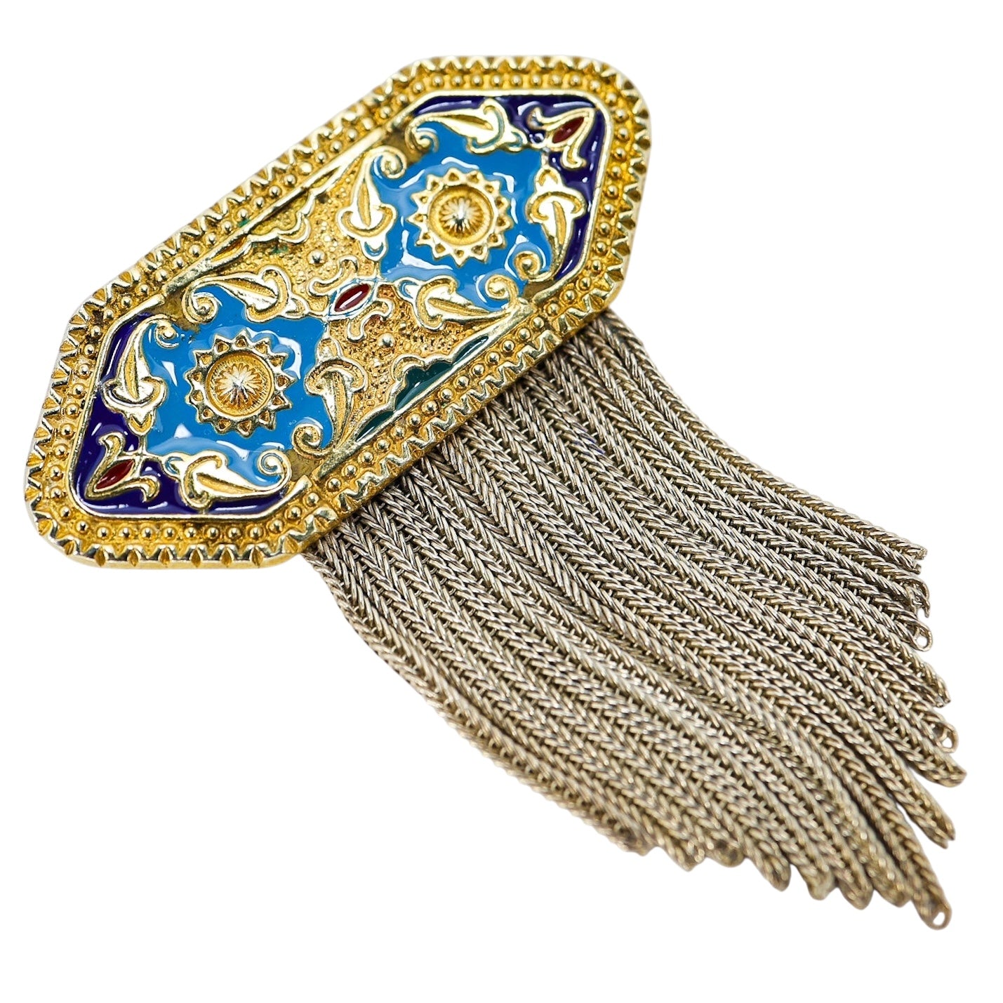 Vintage BANU 925 Enamel Tassel Brooch Turkish Ottoman Revival