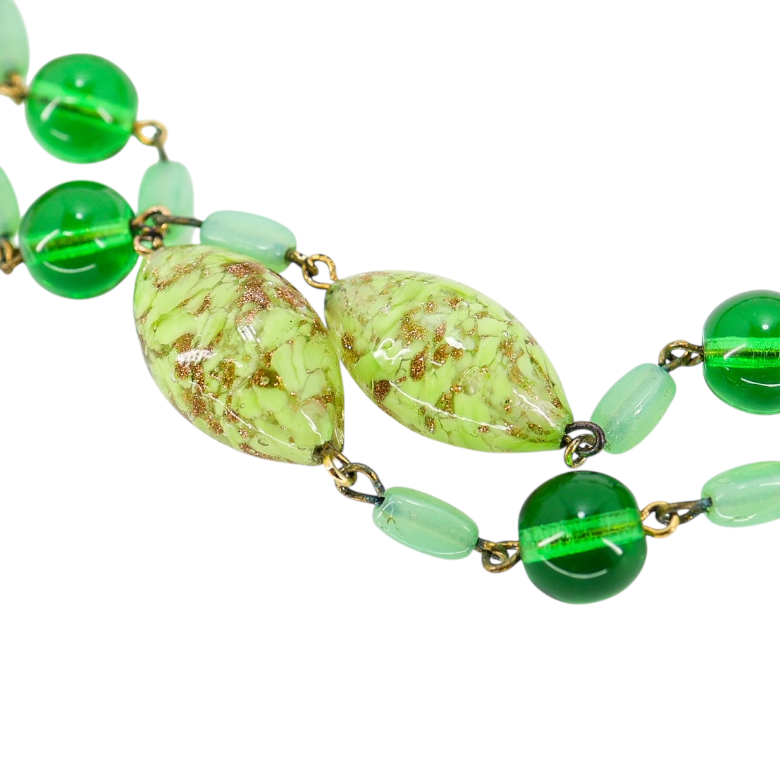 Vintage Murano Green Art Glass Necklace Aventurine Copper Flecks