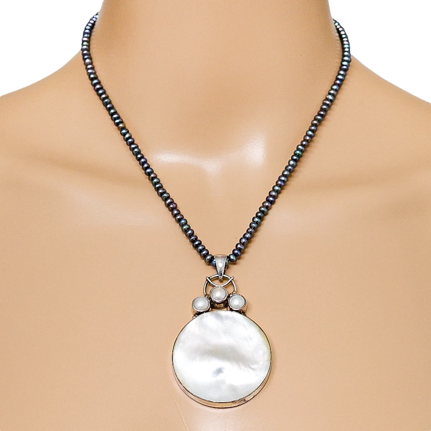 Artisan Modernist Sterling Silver Mother Of Pearl Necklace