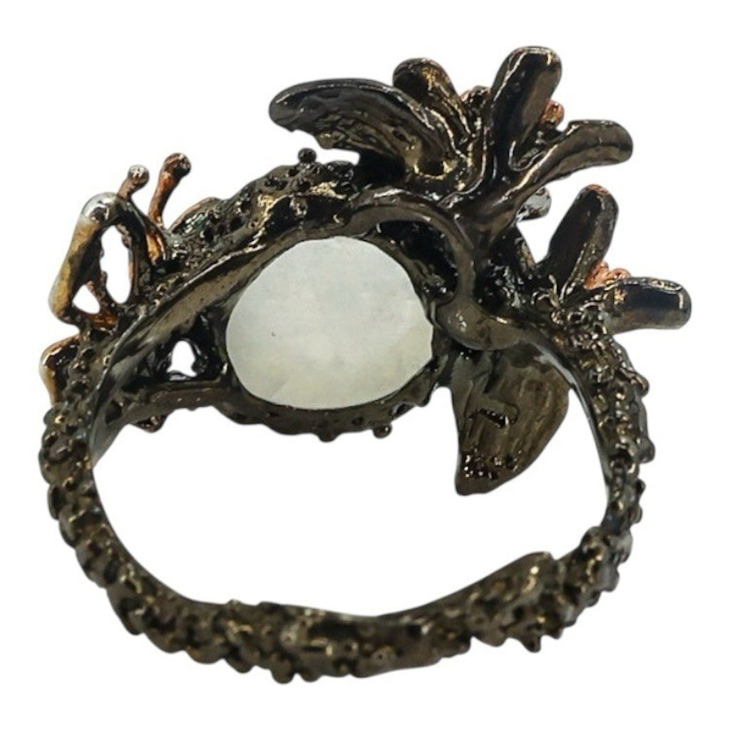 Sterling Silver Whimsical Garden Ring W Moonstone Flowers & Butterfly Size 8.5