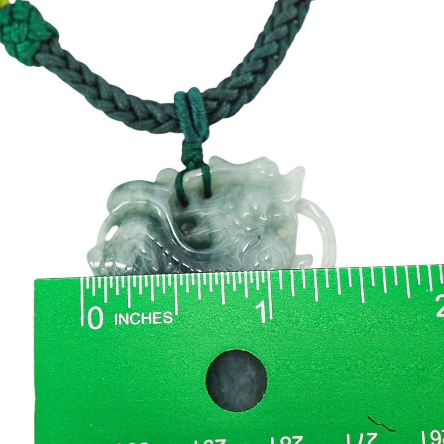 Undyed Jade Jadeite Carved Dragon Vessel Pendant Necklace 1.75 in x 1.3 in 30 G