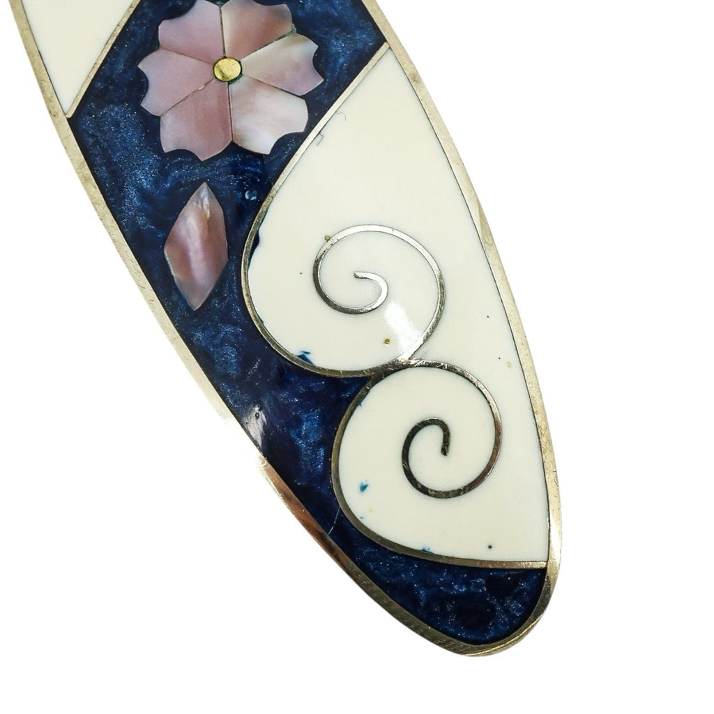 Vintage Handcrafted Inlaid Mother of Pearl & Resin Barrette Floral Hair Clip 4”