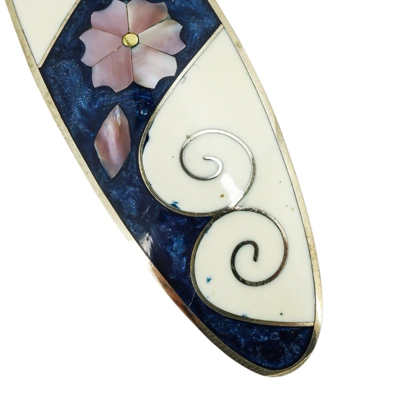 Vintage Handcrafted Inlaid Mother of Pearl & Resin Barrette Floral Hair Clip 4”