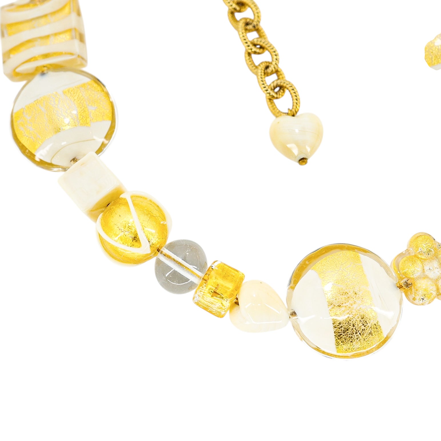 OroVetro - Signed Murano Necklace & Bracelet Set - Cream And Gold Foil Beads