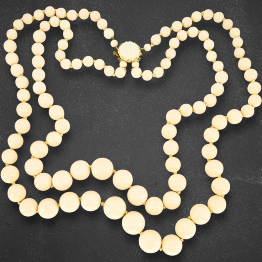 Vintage West Germany Cellulose Acetate 2 Strand Bead Necklace Statement Bold Chunky