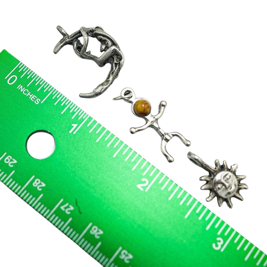 Curated Lot 15 Silver-tone Charms Pendants Boho Whimsical Figural Natural Stones