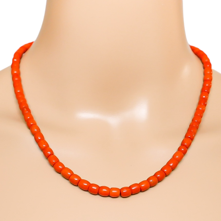 Vintage Natural Undyed Red Orange Salmon Coral Necklace Gold Filled Clasp 29g